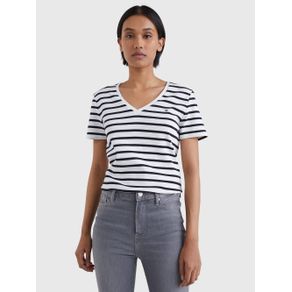 

PLAYERA TOMMY HILFIGER DE LÍNEAS CON CUELLO V DE MUJER Talla: S