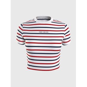

PLAYERA TOMMY JEANS DE RAYAS CON CORTE CROPPED DE MUJER Talla: M