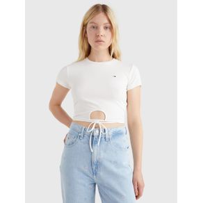 

PLAYERA TOMMY JEANS DE CORTE CROPPED CON LAZO DE MUJER Talla: L