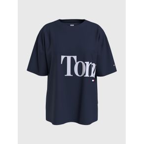 

PLAYERA TOMMY JEANS OVERSIZE CON LOGO DIVIDIDO DE MUJER Talla: S