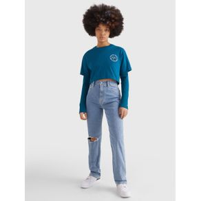 

Playera Tommy Jeans Cropped Con Logos Circulares De Mujer Talla: L