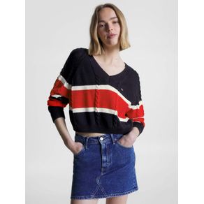 

Suéter Cropped De Rayas Con Cuello De Pico De Mujer Talla: XS