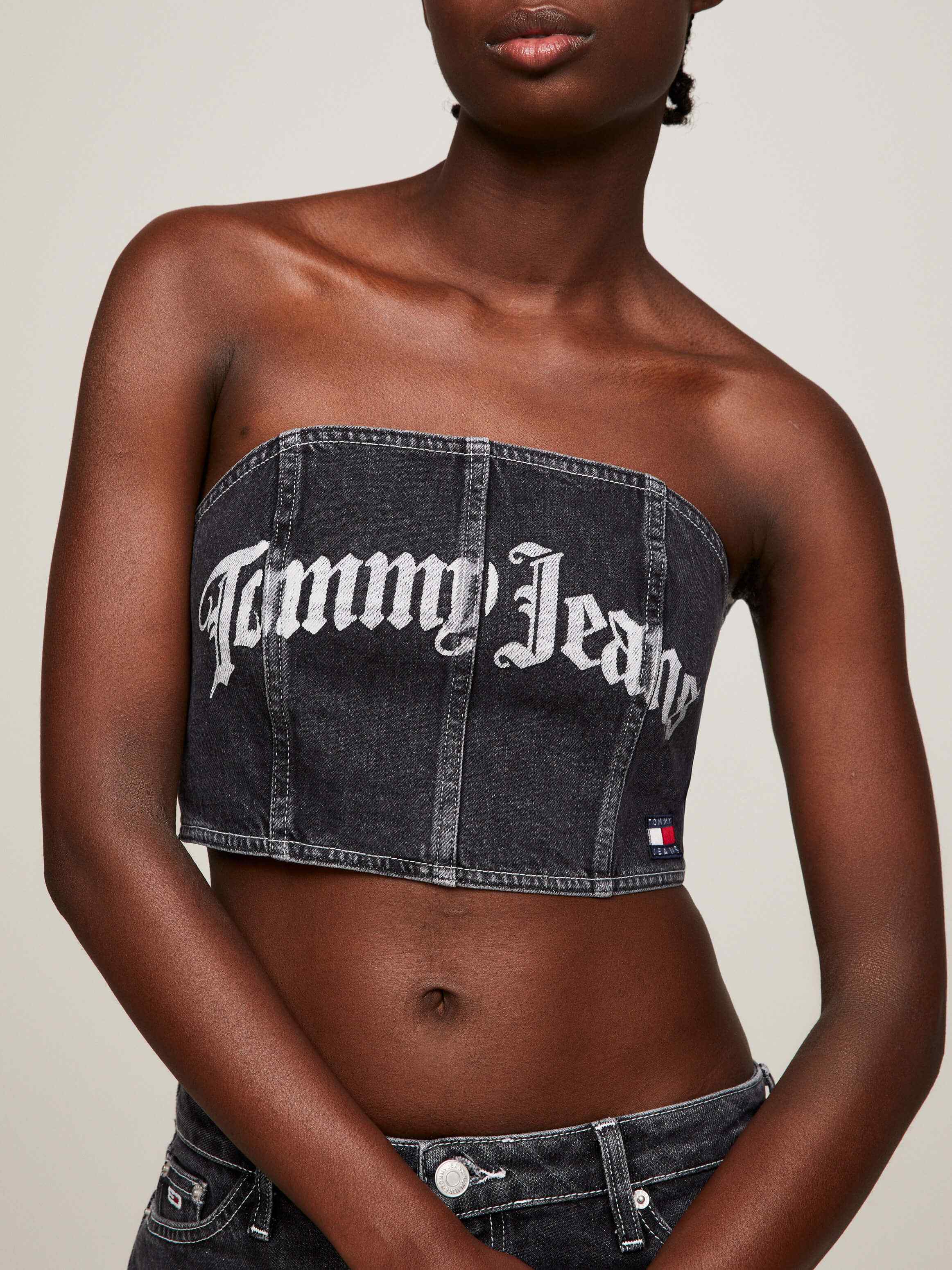 Top de denim estilo bandeau corte skinny mujer Tommy Jeans