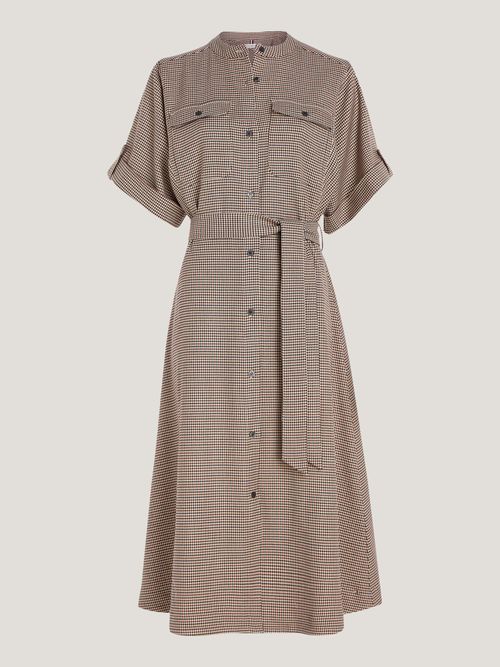Vestido-camisero-midi-con-microestampado-de-mujer