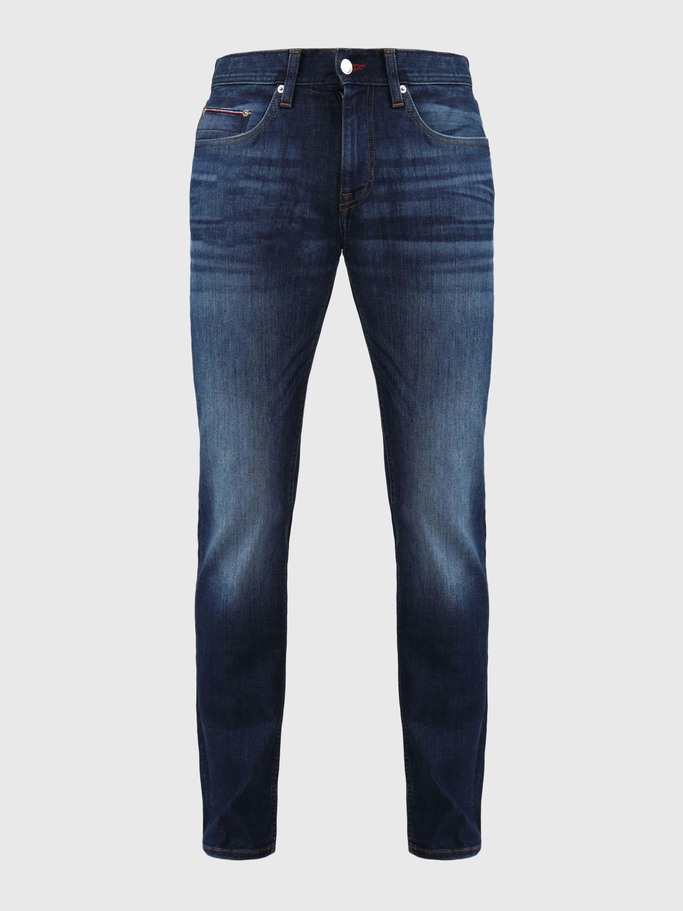 Jeans denton stretch straight fit con franjas deslavadas de hombre