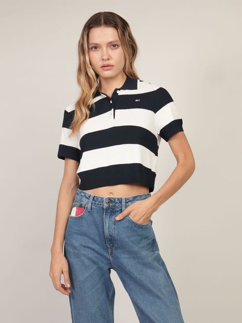 Polo-de-Corte-Cropped-con-Franjas-Horizontales-Mujer-Tommy-Jeans-DW0DW19804-YBR