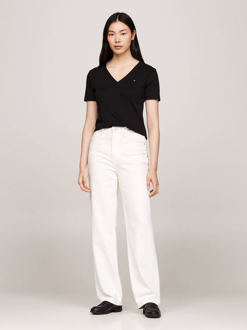 Playera-slim-con-cuello-de-pico-de-mujer-Tommy-Hilfiger-WW0WW40584-BDS