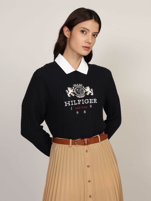 Sueter-de-punto-gofrado-con-logo-bordado-de-Mujer-Tommy-Hilfiger-WW0WW43135-DW5