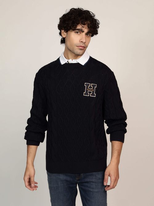 Sueter-de-punto-trenzado-con-parche--de-hombre-Tommy-Hilfiger-MW0MW38043-DW5