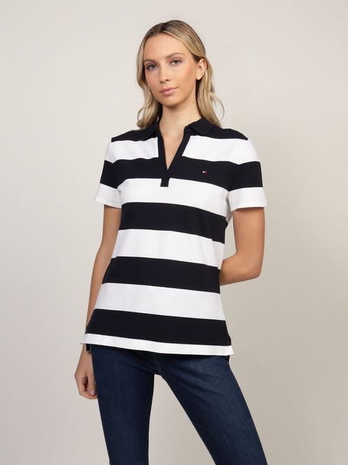 Polo-de-corte-slim-con-cuello-de-pico-de-mujer-Tommy-Hilfiger-76J5172-FaP