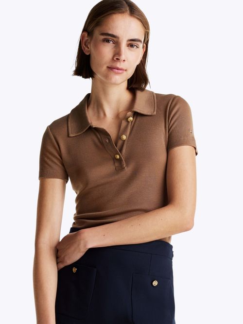 Polo-de-corte-slim-con-botones-dorados-de-mujer-Tommy-Hilfiger-WW0WW44446-GWD