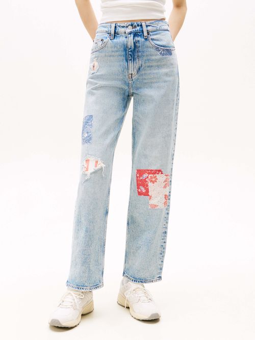 Jeans-patchwork-rectos-y-ajustados-de-talle-alto