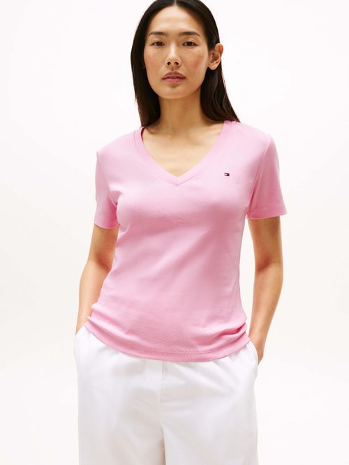 Playera-con-cuello-de-pico-y-corte-slim-de-mujer-Tommy-Hilfiger-WW0WW40584-TOL