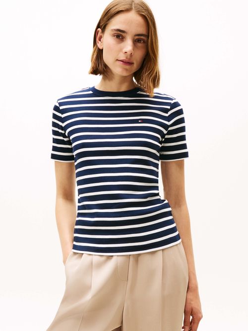 Playera-con-corte-slim-y-cuello-redondo-de-mujer-Tommy-Hilfiger-WW0WW40587-0X4