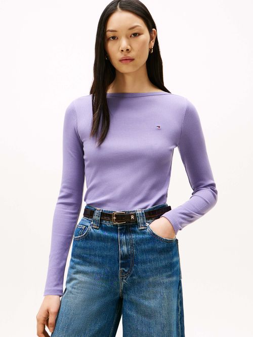 Playera-slim-con-cuello-barco-de-mujer-Tommy-Hilfiger-WW0WW47309-W0G