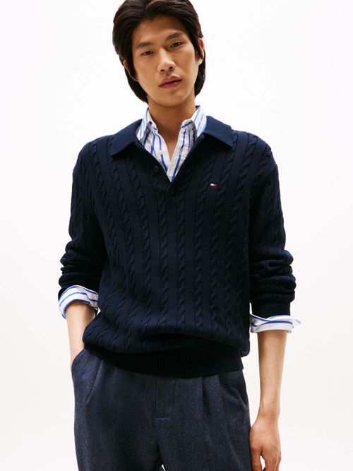 Sueter-polo-de-punto-trenzado-de-Hombre-Tommy-Hilfiger-MW0MW40185-DW5