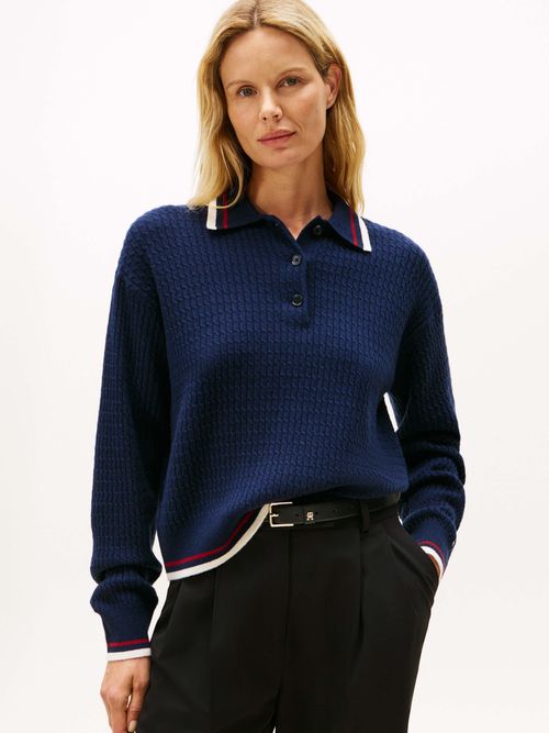 Sueter-tipo-polo-de-punto-trenzado-de-Mujer-Tommy-Hilfiger-WW0WW46784-C1G