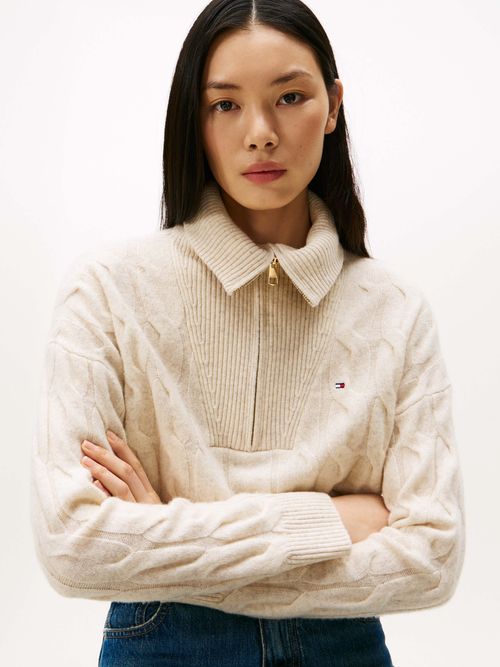 Sueter-de-punto-trenzado-suave-con-media-cremallera-de-Mujer-Tommy-Hilfiger-WW0WW46425-ADK