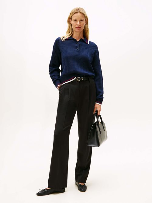 Sueter-tipo-polo-de-punto-trenzado-de-Mujer-Tommy-Hilfiger-WW0WW46784-C1G