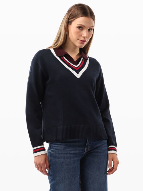 Sueter-de-Corte-Regular-con-Cuello-en-V-de-Mujer-Tommy-Hilfiger-XW06079-DW5
