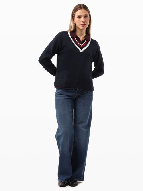 Sueter-de-Corte-Regular-con-Cuello-en-V-de-Mujer-Tommy-Hilfiger-XW06079-DW5