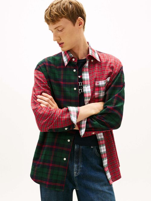 Camisa-De-Franela-De-Cuadros-Patchwork-Tommy-Girl-Unisex-Tommy-Jeans-DN0DN00090-XLI