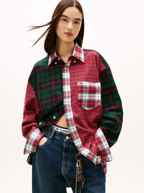 Camisa-De-Franela-De-Cuadros-Patchwork-Tommy-Girl-Unisex-Tommy-Jeans-DN0DN00090-XLI