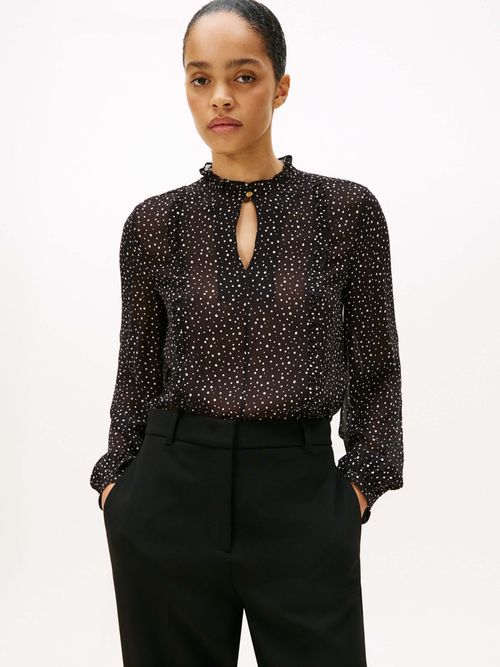 Blusa-Con-Estampado-De-Lunares-Y-Cuello-Fruncido-De-Mujer-Tommy-Hilfiger-WW0WW47494-0GL