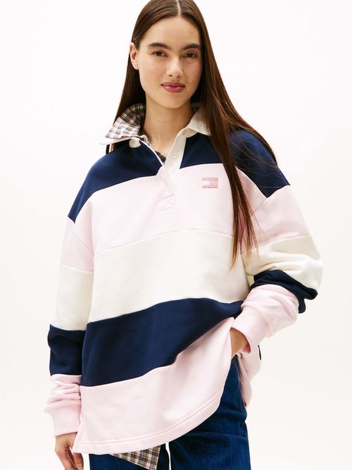 Polo-De-Rugby-Oversize-De-Rayas-Con-Parche-De-Mujer-Tommy-Jeans-DW0DW21927-TOG