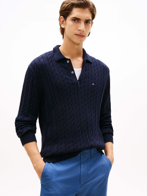 Sueter-De-Punto-Trenzado-Con-Cuello-Polo-De-Hombre-Tommy-Hilfiger-MW0MW41955-DW5