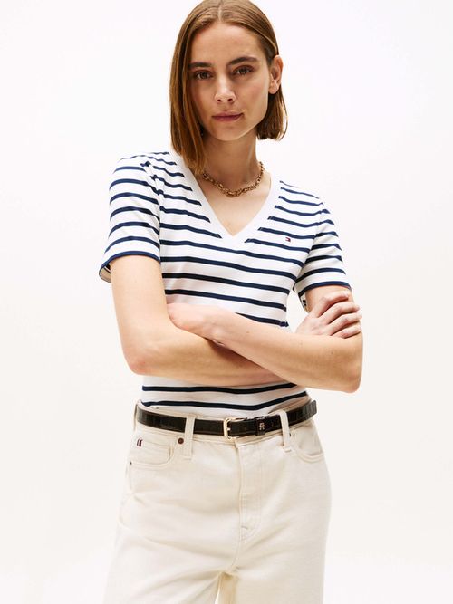 Playera-Slim-Con-Cuello-De-Pico-De-Mujer-Tommy-Hilfiger-WW0WW40584-03L