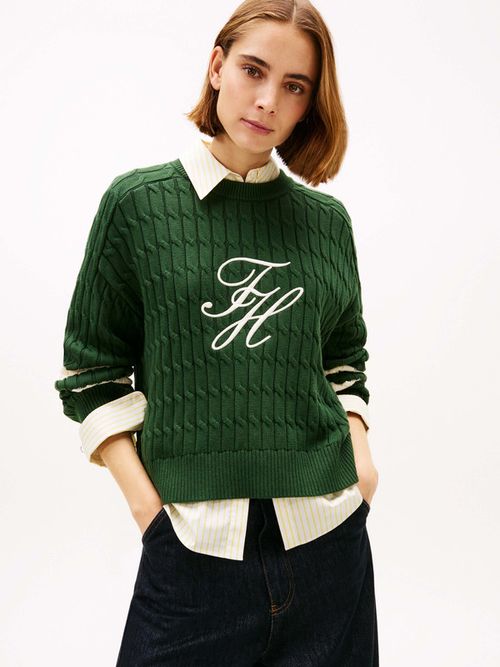 Sueter-Amplio-De-Punto-Trenzado-Con-Logo-De-Mujer-Tommy-Hilfiger-WW0WW47633-MBO