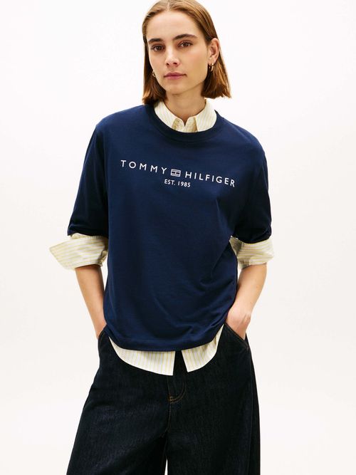 Playera-Amplia-Con-Logo-Y-Cuello-Redondo-De-Mujer-Tommy-Hilfiger-WW0WW47811-C1G