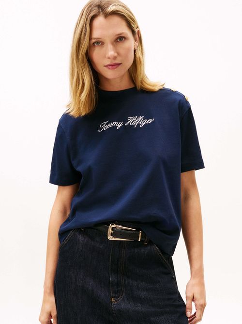 Playera-De-Corte-Amplio-Con-Botones-Dorados-De-Mujer-Tommy-Hilfiger-WW0WW47819-C1G