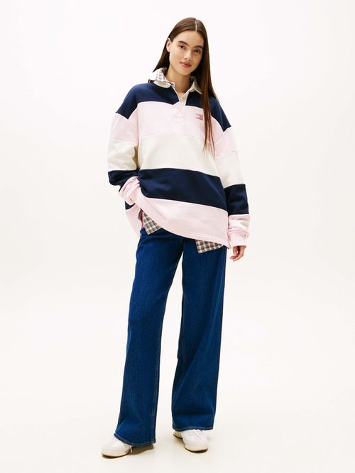 Polo-De-Rugby-Oversize-De-Rayas-Con-Parche-De-Mujer-Tommy-Jeans-DW0DW21927-TOG