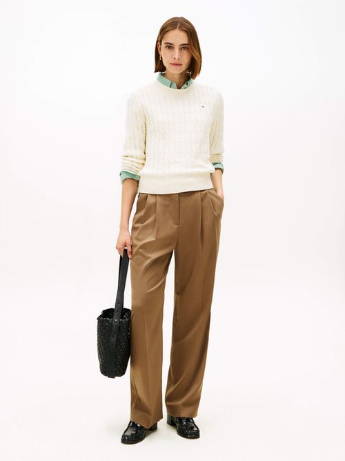 Sueter-De-Punto-Trenzado-Con-Cuello-Redondo-De-Mujer-Tommy-Hilfiger-WW0WW47644-AEF