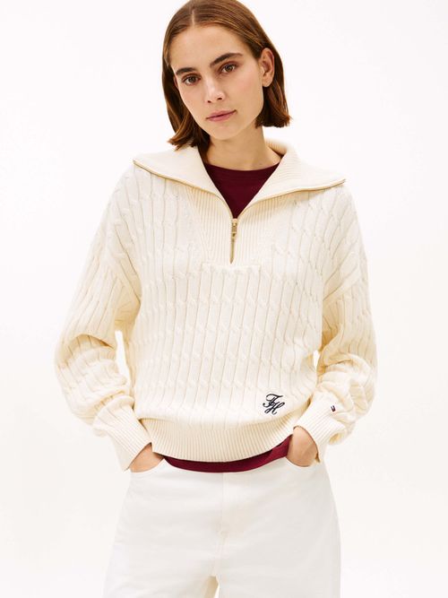 Sueter-Amplio-De-Punto-Trenzado-Con-Cremallera-De-Mujer-Tommy-Hilfiger-WW0WW47643-AEF