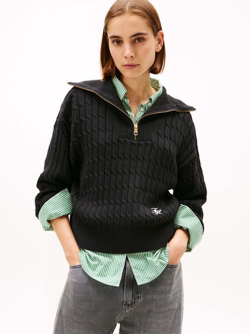 Sueter-Amplio-De-Punto-Trenzado-Con-Cremallera-De-Mujer-Tommy-Hilfiger-WW0WW47643-BDS