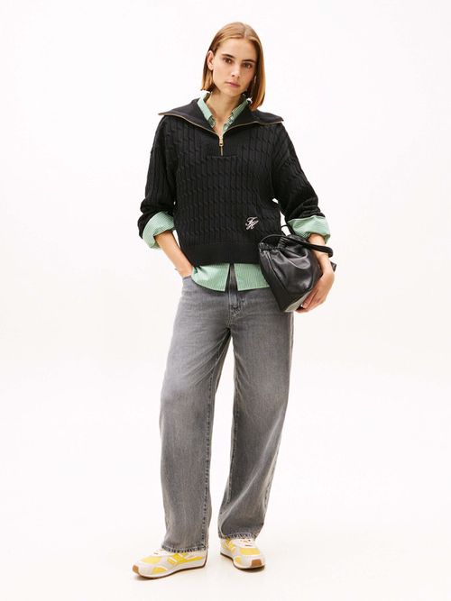 Sueter-Amplio-De-Punto-Trenzado-Con-Cremallera-De-Mujer-Tommy-Hilfiger-WW0WW47643-BDS