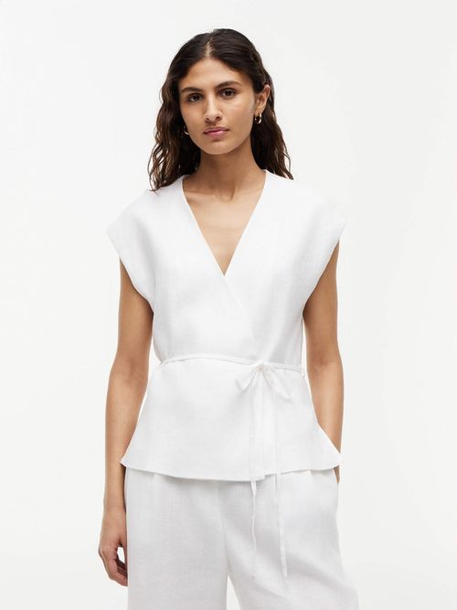 chaleco-cruzado-con-cinturon-en-mezcla-de-lino-para-mujer-ww0ww50104-yaf