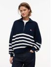 jersey-de-rayas-con-cremallera-de-un-cuarto-para-mujer-dw0dw22928-0a9
