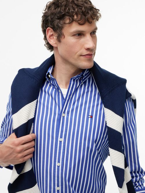 camisa-de-rayas-y-corte-regular-en-popelin-mw0mw43315-0a5