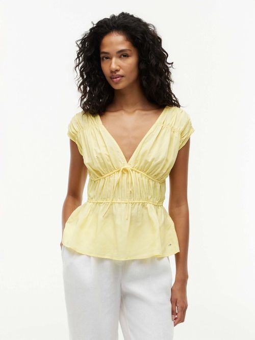blusa-fruncida-sin-mangas-de-corte-regular-con-lino-ww0ww50974-zf0